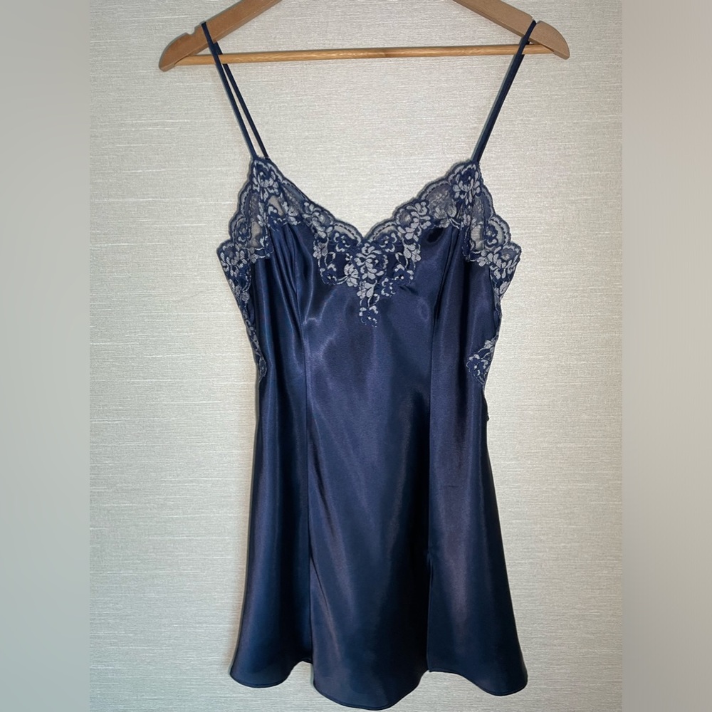 Frederick's of Hollywood Satin Lace
Lingerie Slip Dress Midnight Blue | Small